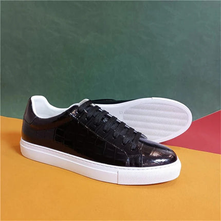 Men's High Quality Flats Cow Leather Sneakers Flat Round Toe Laces Black Daily Board Casual Shoes Luxury Business Footwear