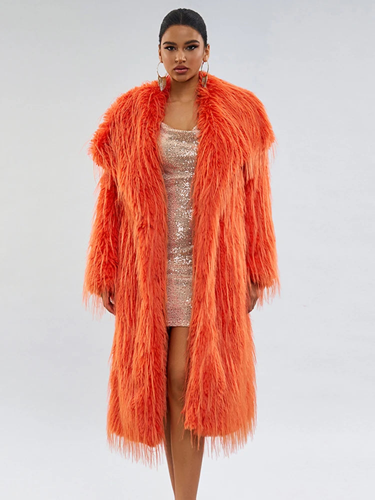 ZADORIN Luxury Designer Tassels Long Black Faux Fur Coat Woman Clothing Winter Big Lapel Fluffy Warm Faux Fur Jacket Outerwears