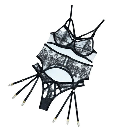 Sexy Floral Black Bikini Bra Set See through Ultra-Thin Underwear Lingerie for Women Female Erotic Panties Bra Underwear Set