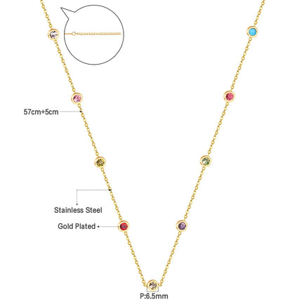 LUXUSTEEL Round CZ Pendant Necklace For Women White Colorful Cubic Zirconia Stainless Steel Collar Simple Luxury Wedding Jewelry PlatiNum