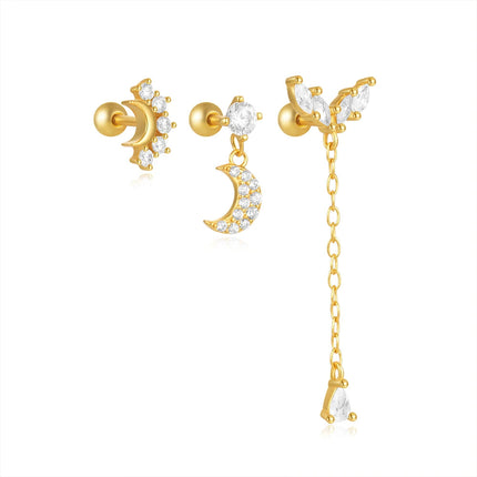 AIDE Heart Round Ball Flat Helix Piercing Earring 925 Sterling Silver Ear Studs Geometric Zircon Exquisite Trinket Studs Aretes PlatiNum