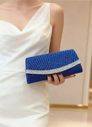 Borsa Clutch Plissettata con Strass, Pochette da Sera Scintillante con Cristalli, Elegante Borsetta da Donna per Cerimonie, Matrimoni e Feste Formali
