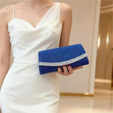 Borsa Clutch Plissettata con Strass, Pochette da Sera Scintillante con Cristalli, Elegante Borsetta da Donna per Cerimonie, Matrimoni e Feste Formali