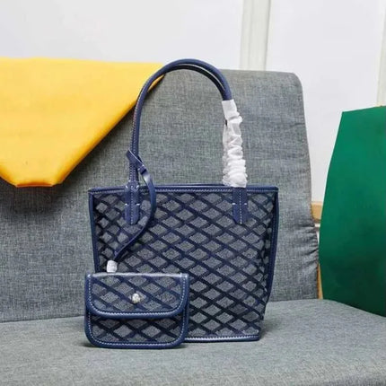 Borsa da Shopping in Vera Pelle di Alta Qualità per Donna, 20cm, Set di 2 Pezzi con Piccolo Portamonete