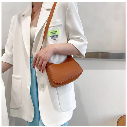 New Women's Fashion Handbags Retro Solid Color PU Leather Shoulder Underarm Bag Casual Women Hobos Handbags sac à main femme PlatiNum