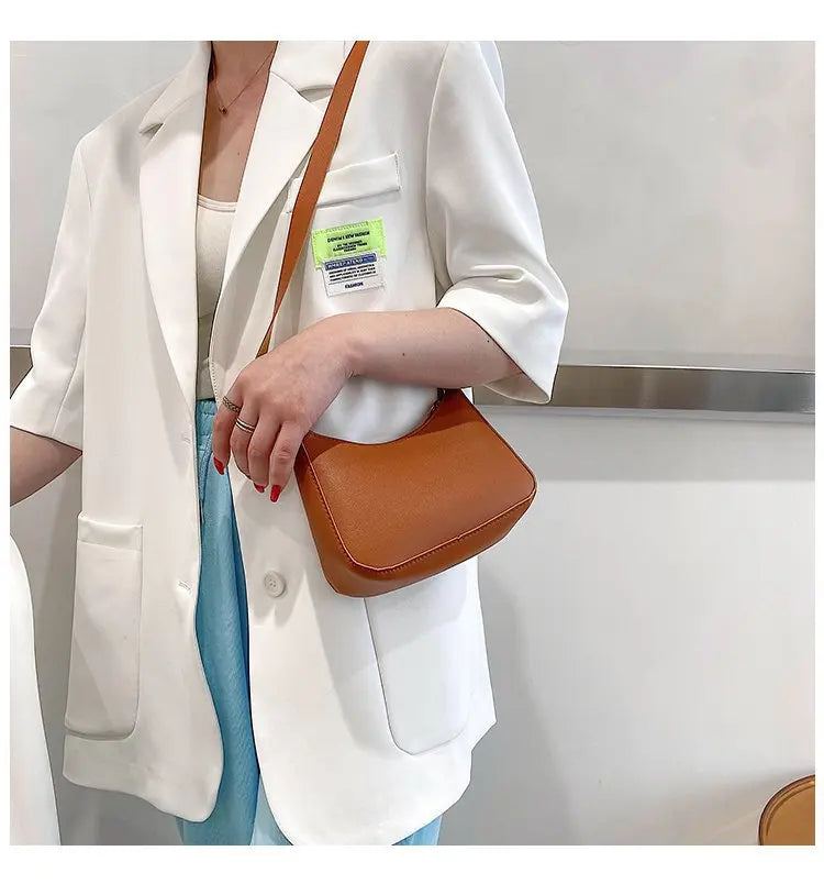 New Women's Fashion Handbags Retro Solid Color PU Leather Shoulder Underarm Bag Casual Women Hobos Handbags sac à main femme PlatiNum