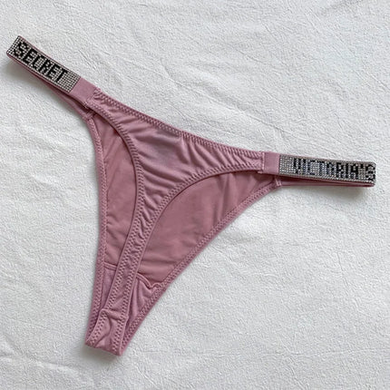 2026 New Satin Letter Rhinestone G-String Women Underwear Sexy Lace Lingerie Low Waist Seamless Panties Panties