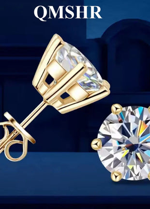 Orecchini a lobo QMSHR con moissanite da 0,5-2 carati, placcati oro giallo 18K, in argento 925, per matrimonio, gioielli da donna e uomo con certificato GRA platinumshop