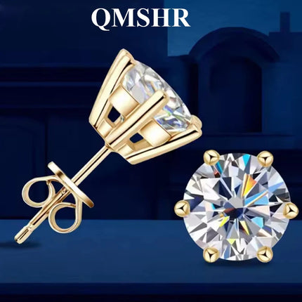 Orecchini a lobo QMSHR con moissanite da 0,5-2 carati, placcati oro giallo 18K, in argento 925, per matrimonio, gioielli da donna e uomo con certificato GRA platinumshop