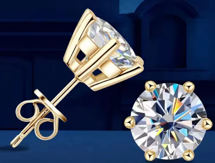 Orecchini a lobo QMSHR con moissanite da 0,5-2 carati, placcati oro giallo 18K, in argento 925, per matrimonio, gioielli da donna e uomo con certificato GRA platinumshop