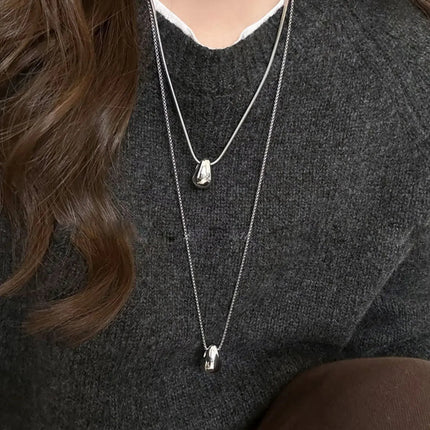 Real 925 Sterling Silver Minimalist Water Drop Pendant Chain Necklace for Women Classic Fine Jewelry Personality Accessories PlatiNum