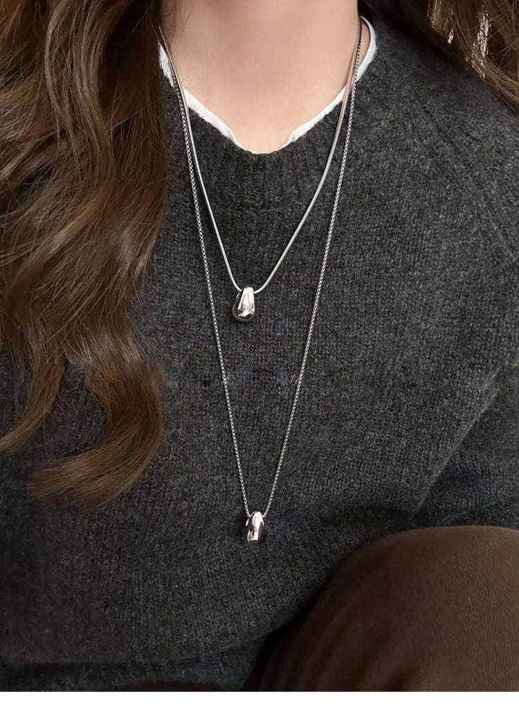Real 925 Sterling Silver Minimalist Water Drop Pendant Chain Necklace for Women Classic Fine Jewelry Personality Accessories PlatiNum