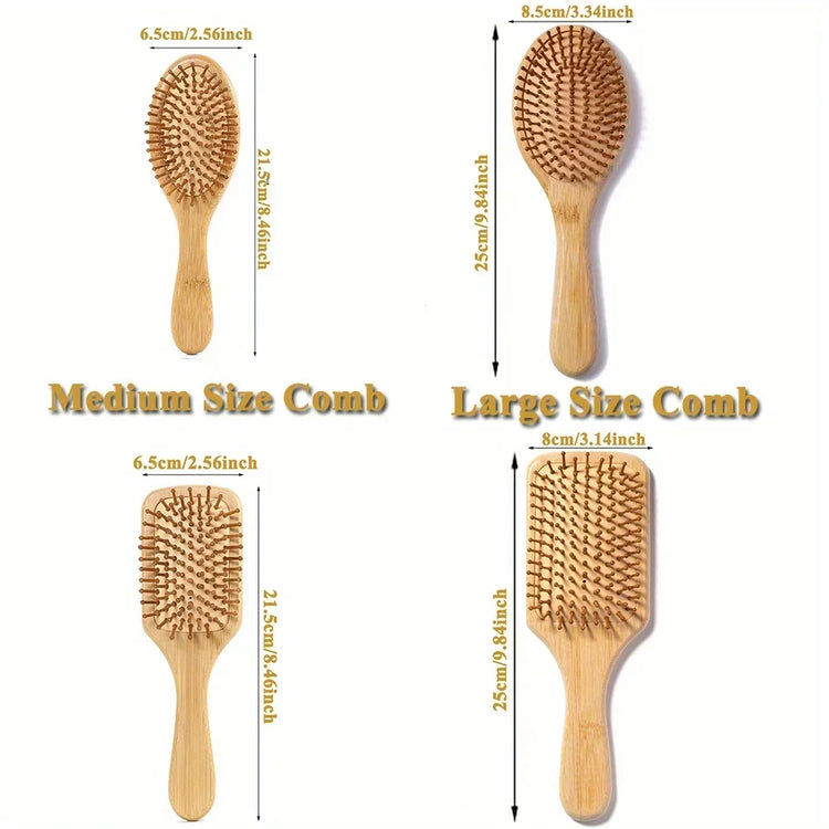 Natural Bamboo Paddle Comb Air Cushion Comb Scalp Massage Anti-Static Tangle Free Comb, Special for Real Hair Wigs
