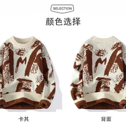 Autumn Winter Men Knitted Sweater Panda Printing Casual Round Neck Pullovers Sweater Designer Quality Men Clothing Jumper