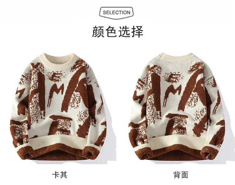 Autumn Winter Men Knitted Sweater Panda Printing Casual Round Neck Pullovers Sweater Designer Quality Men Clothing Jumper