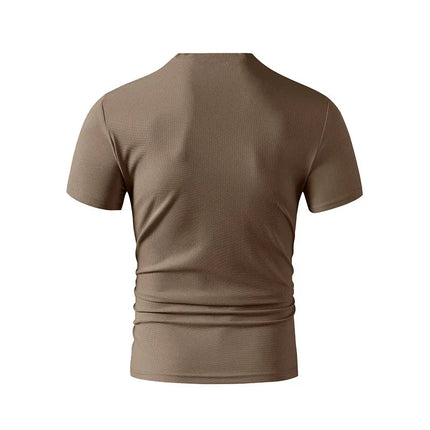 2025 New Men's Casual Fashion Simple V-neck Short Sleeved T-shirt Summer Comfortable Breathable Versatile Top PlatiNum