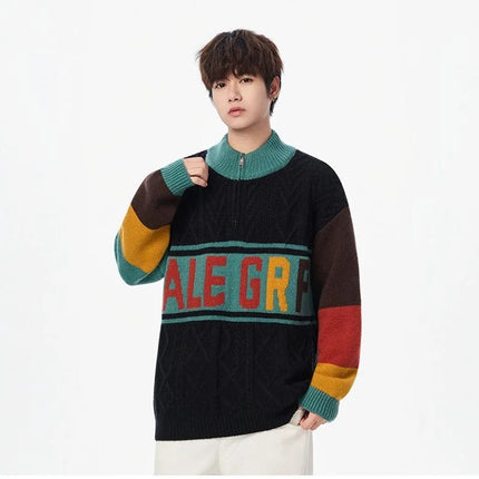 Autumn/winter Fashion Trend Retro Sports Thickened Warm Knitted Sweater Men's Loose Comfortable Large Size High Quality Sweater