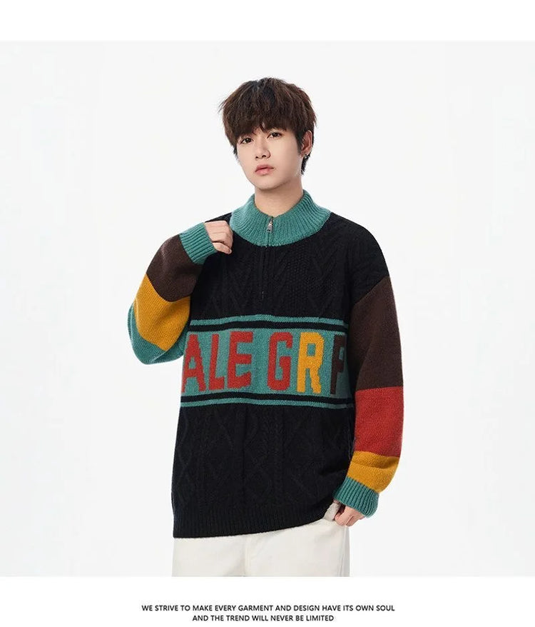 Autumn/winter Fashion Trend Retro Sports Thickened Warm Knitted Sweater Men's Loose Comfortable Large Size High Quality Sweater