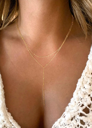 Lariat Gold Necklace for Women Teen Girls Mom, Dainty Long Necklace 14k Gold Plated STAINLESS STEEL Y-Shaped Pendant Necklaces PlatiNum