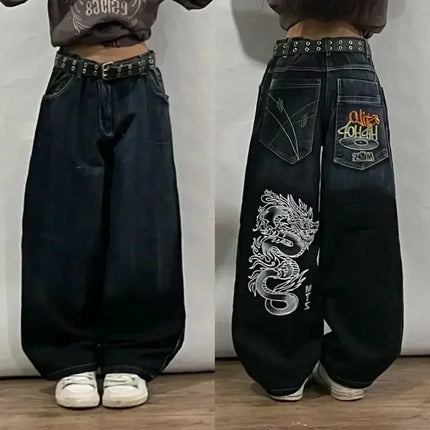 Jeans larghi ricamati modello Joker di tendenza della moda americana Donna Street Y2K Nuovi pantaloni a gamba larga oversize Hip Hop Jeans unisex