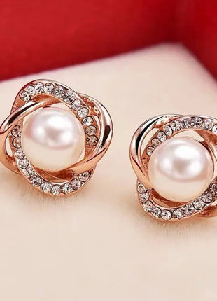 Gioielli in oro 14k di lusso Orecchini in oro reale Zircone Perla Twist Orecchini a bottone di lusso per le donne Brincos Pendientes Bijoux platinumshop