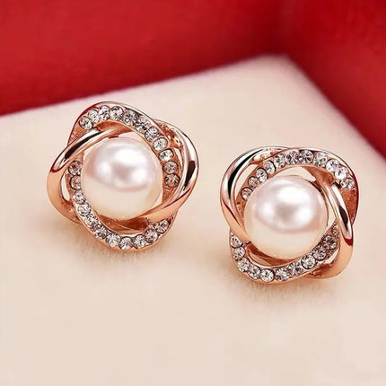 Gioielli in oro 14k di lusso Orecchini in oro reale Zircone Perla Twist Orecchini a bottone di lusso per le donne Brincos Pendientes Bijoux platinumshop