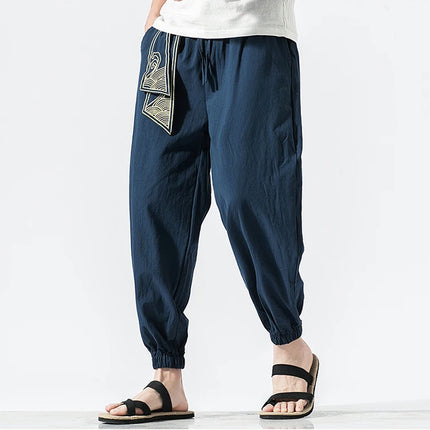 Kimono da uomo in cotone e lino costume da samurai giapponese Ukiyo-e cintura con stampa pantaloni stile harem retrò pantaloni larghi da uomo Hip Hop Harajuku Haori