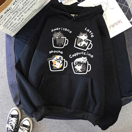 Funny Cute Cat Sweatshirt for Women Aesthetic Y2k 90s Hoodies Harajuku Graphic Pullovers 2000s Ulzzang Gothic Streetwear Female