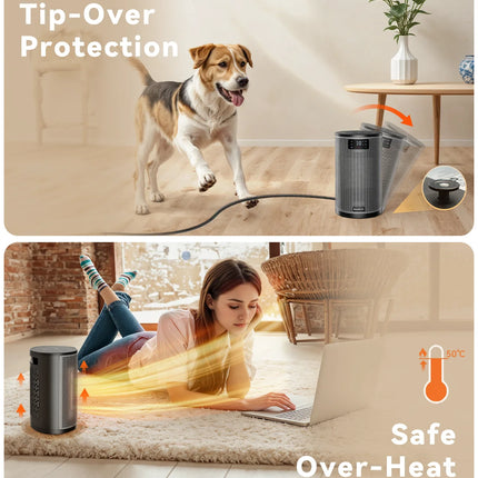 Portable Electric Heater 1500W PTC Ceramic Space Heater 10inch Instant Warmth Quiet Air Blower Fan V0-Grade Fireproof Materials Overheat Protection Tilting Protection Home Appliance for Bedroom Office Desk Indoor