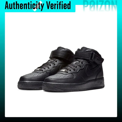 Nike Air Force 1 07 Leather Hook and loop Breathable Mid top Skateboard Shoes Men's Pure Black CW2289-001