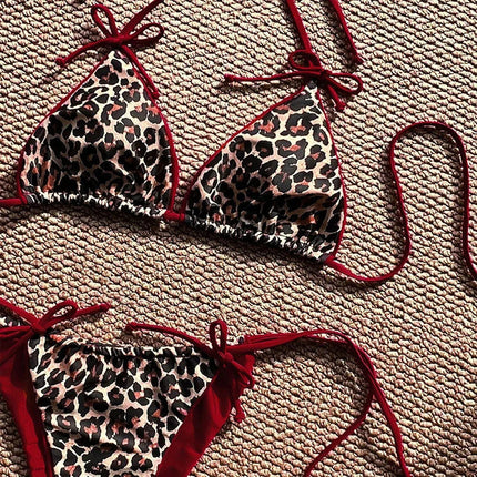 Costume da bagno bikini sexy leopardato da donna con spalline push-up, set bikini a tre pezzi a vita bassa, costumi da bagno estivi da donna senza schienale per la spiaggia PlatiNum