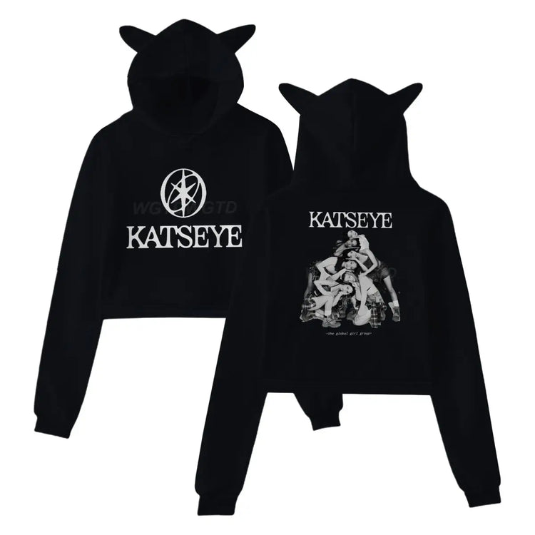 Katseye Tour 2025 Merch Hoodies Sweatshirt for Girls Cat Ear Crop Pullover Casual Clothes Katseye Y2K Girls Fashion Hoodie