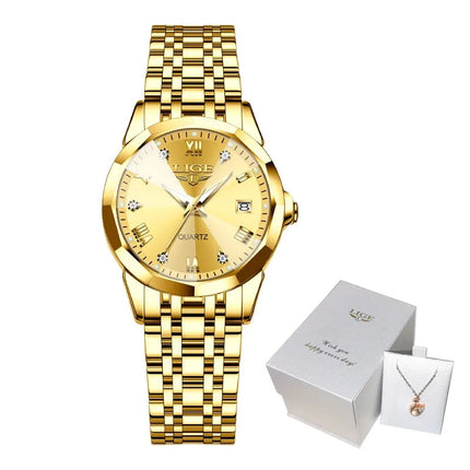 LIGE Elegante Orologio da Polso da Donna Ultrasottile in Stile Nordico Semplice con Movimento al Quarzo, Bracciale in Acciaio Inossidabile alla Moda platinumshop