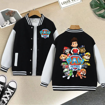 Paw Patrol Black Baseball Uniform for Children Anime Cartoon Cute Sports Jacket Children Autumn Winter Fashion Coat Kids Clothes