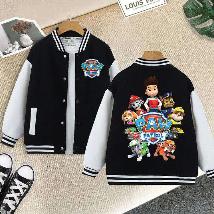 Paw Patrol Black Baseball Uniform for Children Anime Cartoon Cute Sports Jacket Children Autumn Winter Fashion Coat Kids Clothes