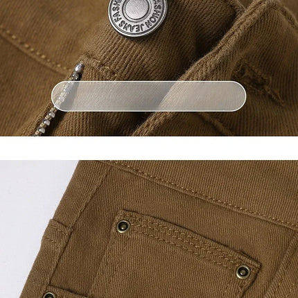 Men Straight Fit Jeans Autumn Elastic Soft Comfortable Solid Color Denim Pants Classic Fashion Casual Long Trousers Daily Wear