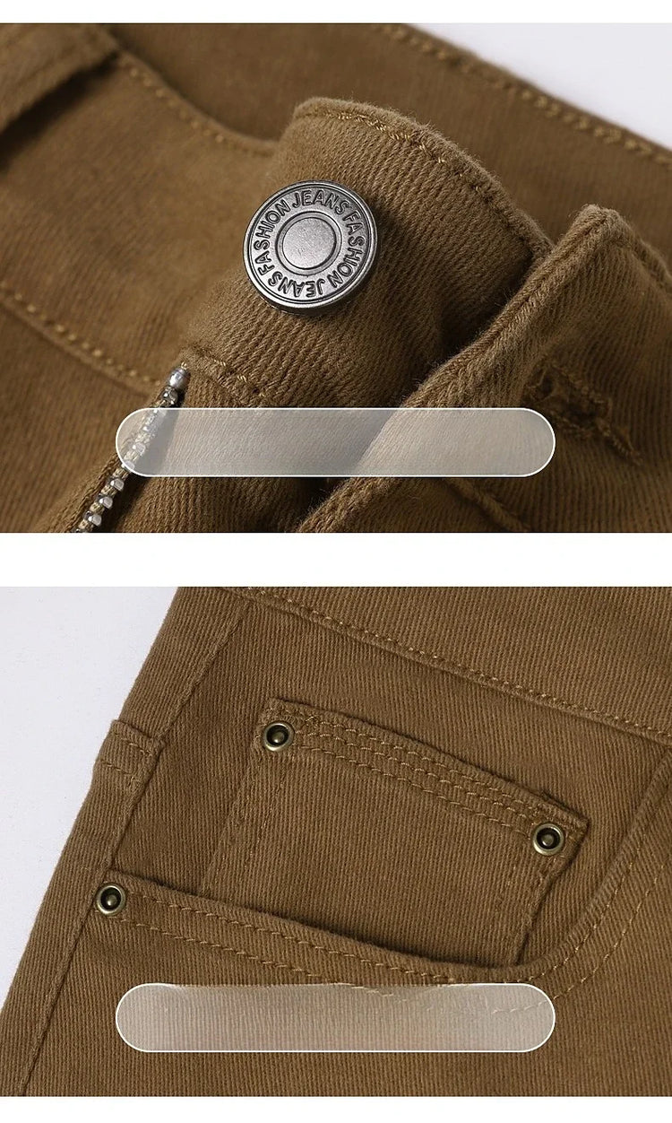 Men Straight Fit Jeans Autumn Elastic Soft Comfortable Solid Color Denim Pants Classic Fashion Casual Long Trousers Daily Wear