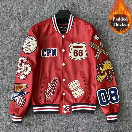 Streetwear Men Bomber Varsity Jackets Embroidery Pu Leather Jacket Baseball Motorcycle Coat Outerwear Winter Men Clothing Unisex