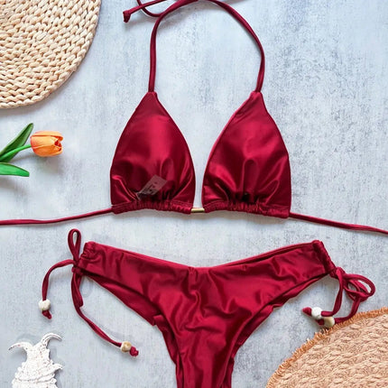 2026 Sexy Bikini a Pieghe Tinta Unita Micro Bikini Donna Costume da Bagno Femminile Triangolare Abbigliamento da Spiaggia platinumshop
