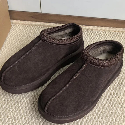 Tasman Winter Warm Wool Women's Tazz Classic Ultra Mini Platform Slippers Thick Sole Genuine Leather And Fur Snow Boots