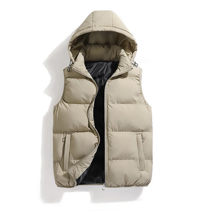 Winter Men Thicken Warm Sleeveless Vests Mens Autumn Detachable Hat Outwear Hooded Waistcoat Vest Jackets Mens Casual Vests Male