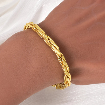 Set di bracciali con collana a catena intrecciata in rame minimalista per donna e uomo, gioielli semplici a strati, pronti, ipoallergenici platinumshop
