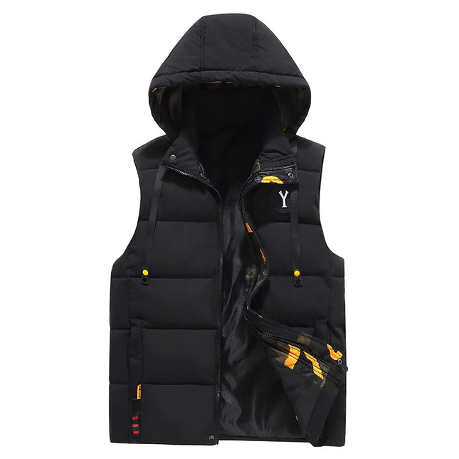 Fashion Brand Men' Hooded Vests Warm Sleeveless Vest Jackets Winter Fashion Male Cotton-Padded Vest Coats Men Warm Waistcoats
