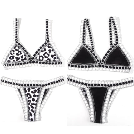 Set bikini reversibile leopardato fatto a mano all'uncinetto Set costumi da bagno neri a bordo piscina blu Paisley costume da bagno di lusso maillot de bain femme PlatiNum