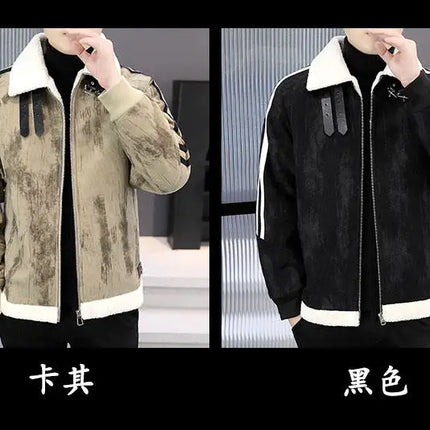 2024 Winter Woolen Motorcycle Jacket Men Thickened Velvet Casual Business Wool Blends Coat Hip Hop Social Streetwear Overcoat