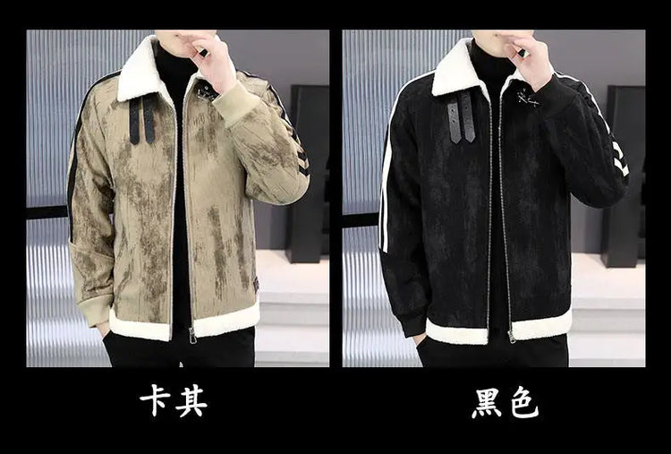 2024 Winter Woolen Motorcycle Jacket Men Thickened Velvet Casual Business Wool Blends Coat Hip Hop Social Streetwear Overcoat