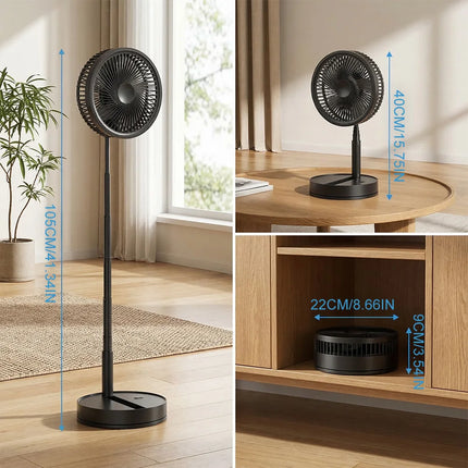 Ventilatore Portatile Pieghevole da 8000mAh, Ultra Silenzioso, Ricaricabile USB, Ventilatore da Tavolo/Scrivania, 20 Ore di Raffreddamento Senza Fili per Casa, Ufficio, Campeggio, Viaggi – Ventilatore da Terra Pieghevole Po