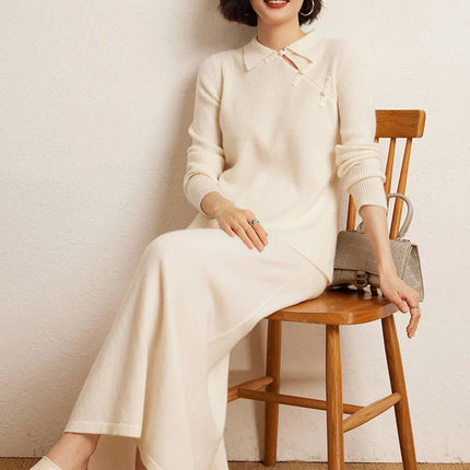 Korean Long Skirt Women's Wave Skirt 100% Cashmere Straight Skirt Knit Autumn Winter Skirt Warm Elegant Casual Knee Length Dress PlatiNum