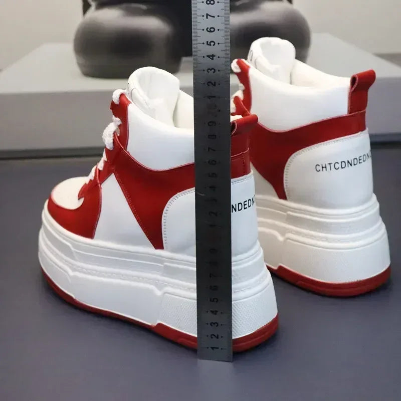 10CM 12CM 14CM High Top Leather Women Autumn Spring Platform Wedge Women Fashion Sneakers Chunky Shoes Vulcanize Skateboard - PlatiNum