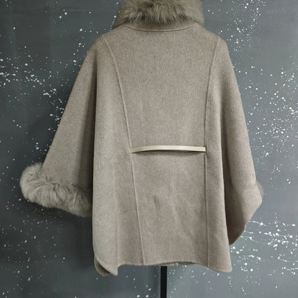 UCXQ Korean Style Two Sided Cloak Overcoat For Women Fur Collars Belt Loose Long Coats 2025 Winter New 23Z2284
